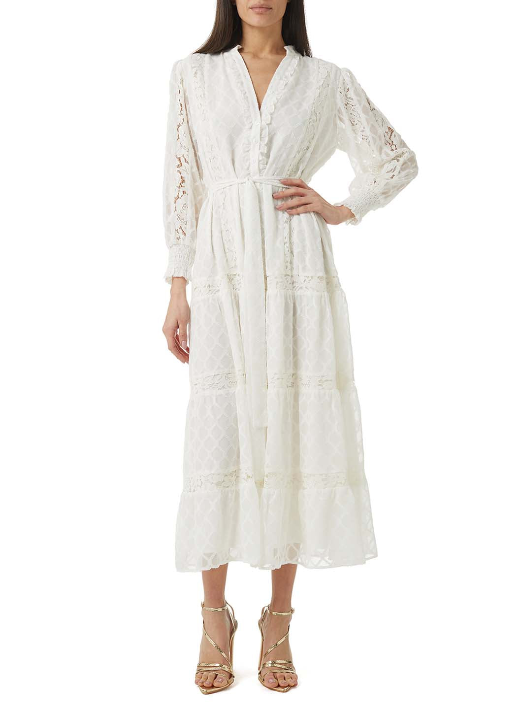 dahlia white midi dress posed