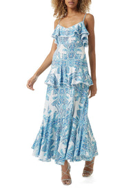 daisy ornate print maxi dress posed