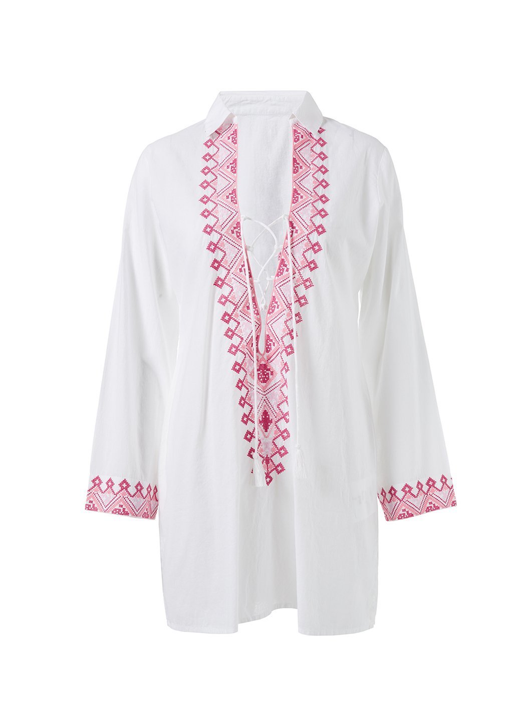 dora white hot pink embroidered lace up short kaftan