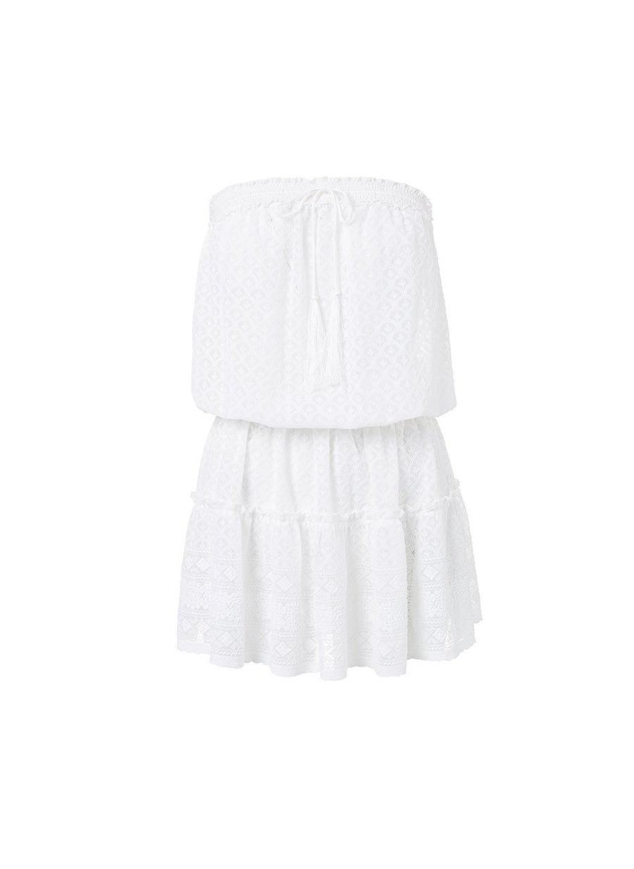 fru white textured bandeau short frill beach dress 2019