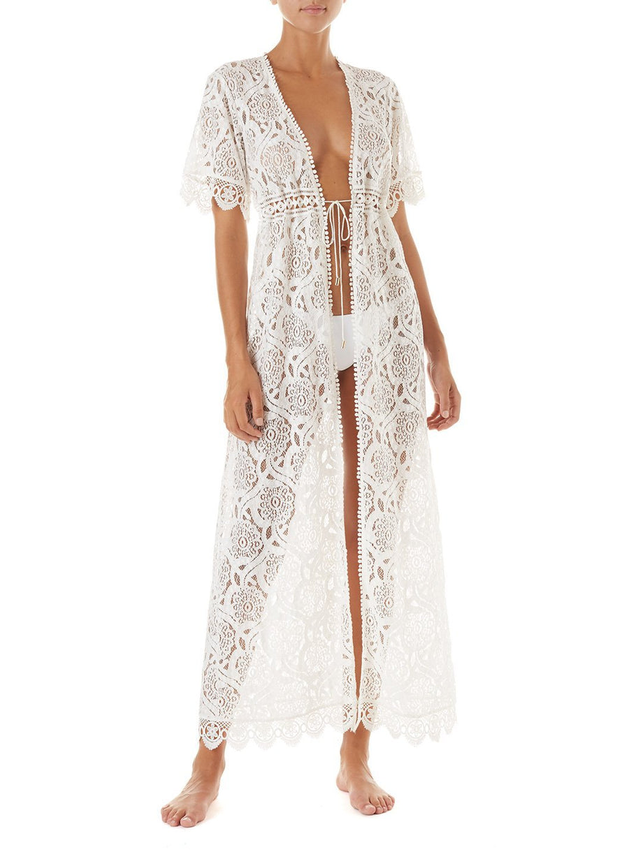 gabrielle cream embroidered lace maxi button down coverup 2019 F