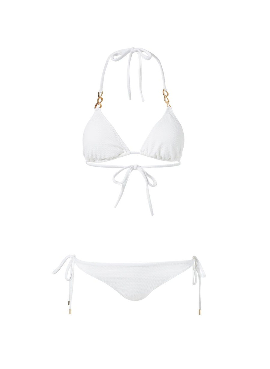 gorda white mazy link trim triangle bikini Cutout