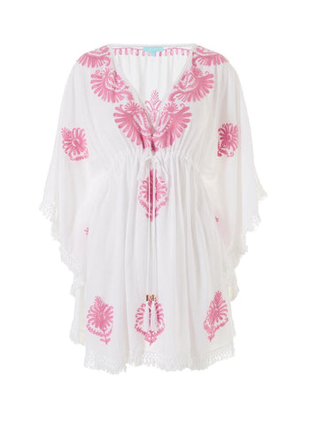 Irene White/Rose Classic Embroidered Short Kaftan