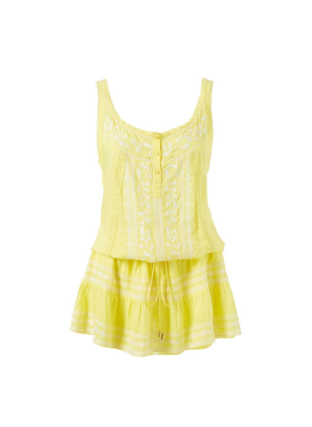 jaz yellow white embroidered scoop neck short dress