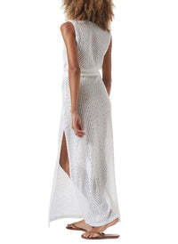 jenny white knit belted long dress model_B
