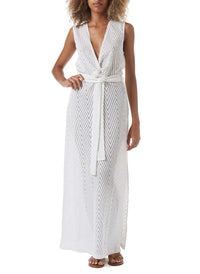 jenny white knit belted long dress model_F
