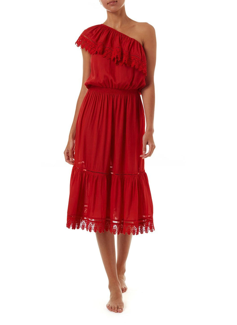 jo red oneshoulder embroidered frill midi dress 2019 F
