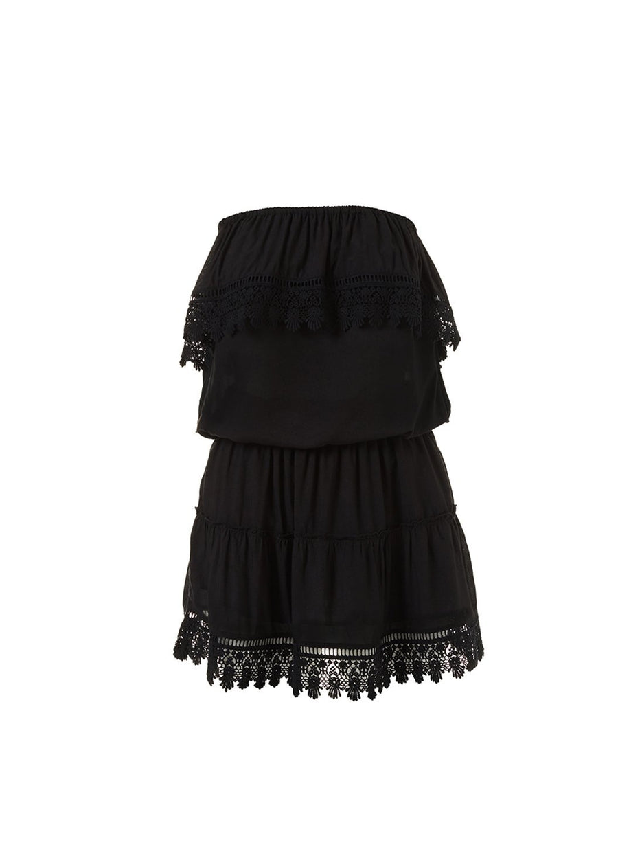 joy black bandeau embroidered frill short dress 2019