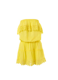 joy yellow bandeau embroidered frill short dress 2019
