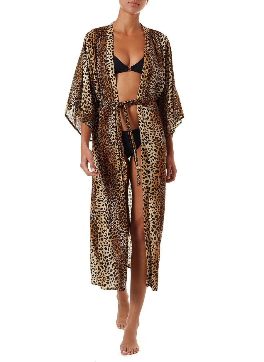 Jules Cheetah Long Sleeve Belted Maxi Kaftan