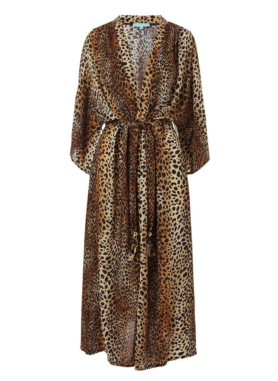 Jules Cheetah Long Sleeve Belted Maxi Kaftan