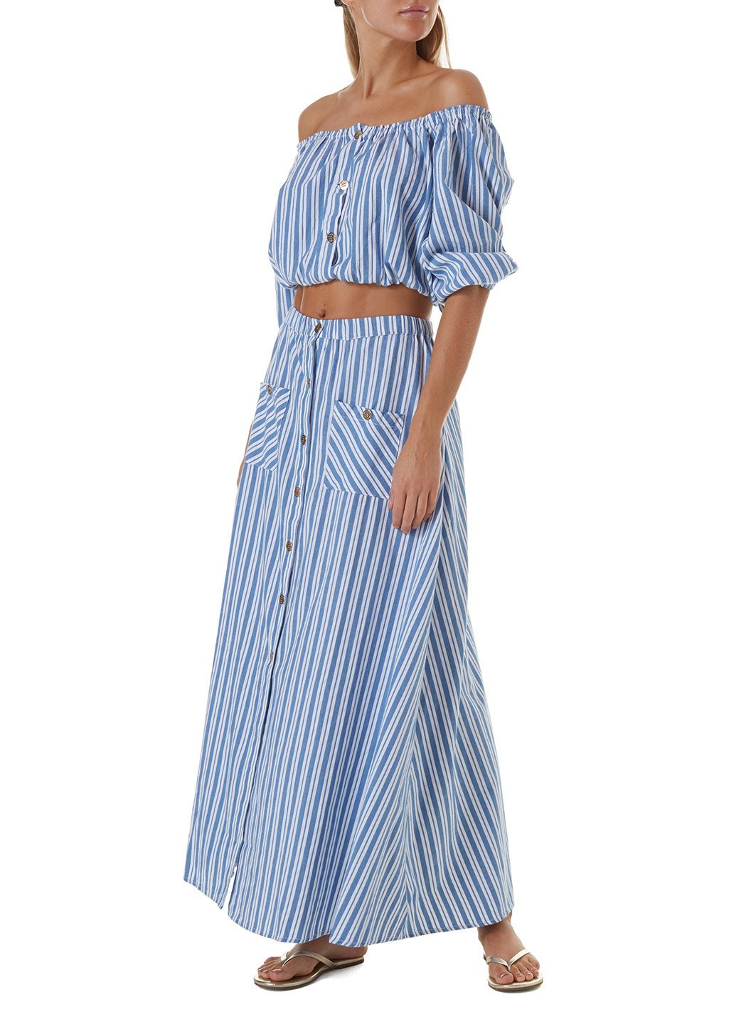 kelly blue stripe maxi skirt 