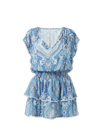 keri blue paisley tiered skirt short dress Cutout