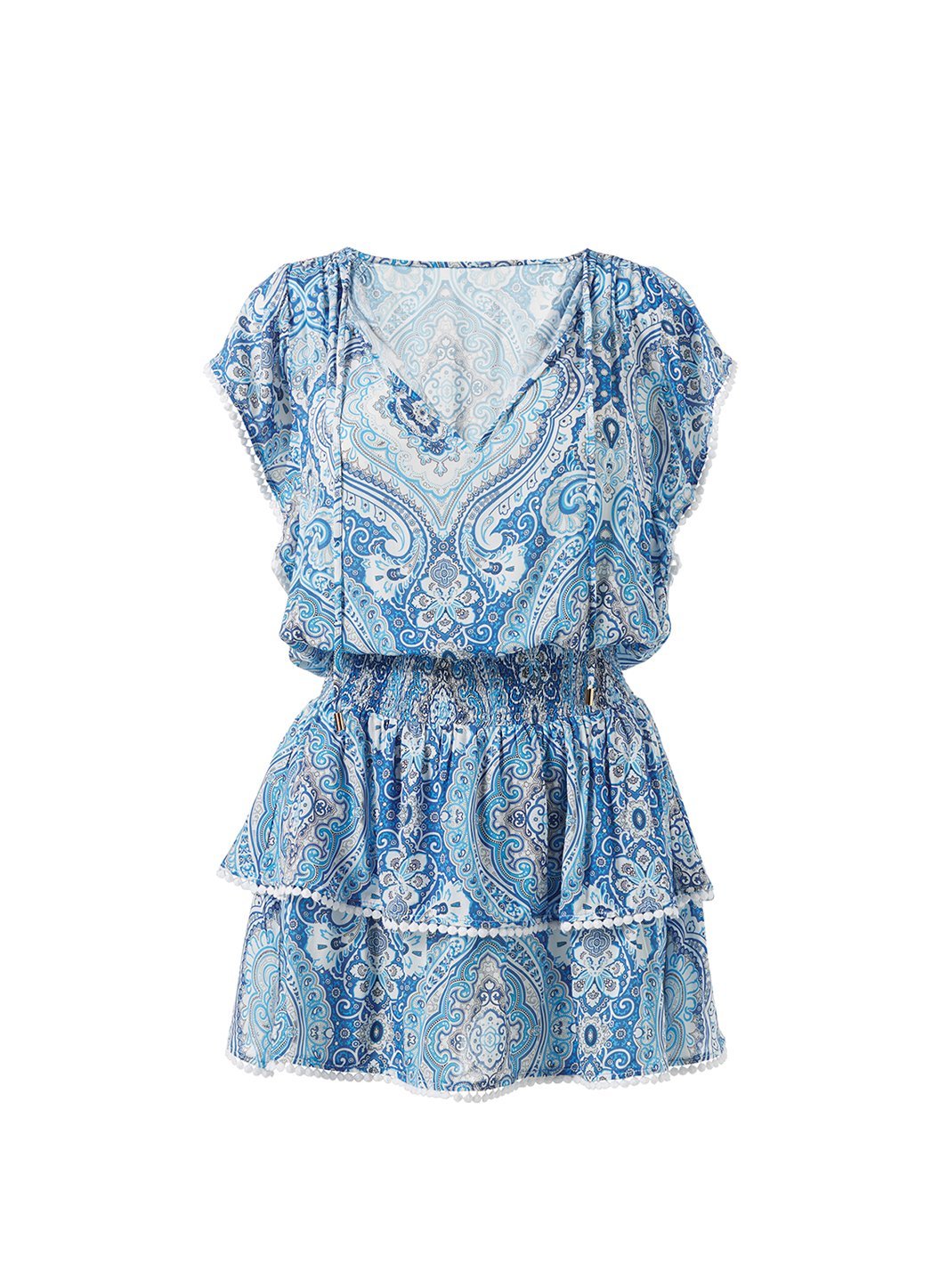 keri blue paisley tiered skirt short dress Cutout