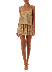 khloe gold crochet overtheshoulder short beach dress 2019 F