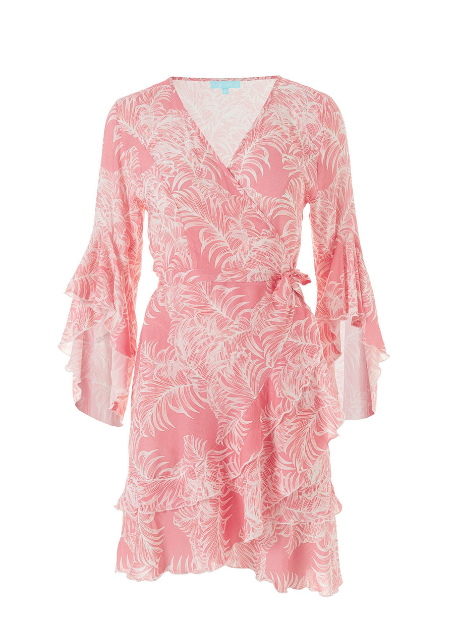 Kirsty Tropical Coral Short Wrap Dress 2020