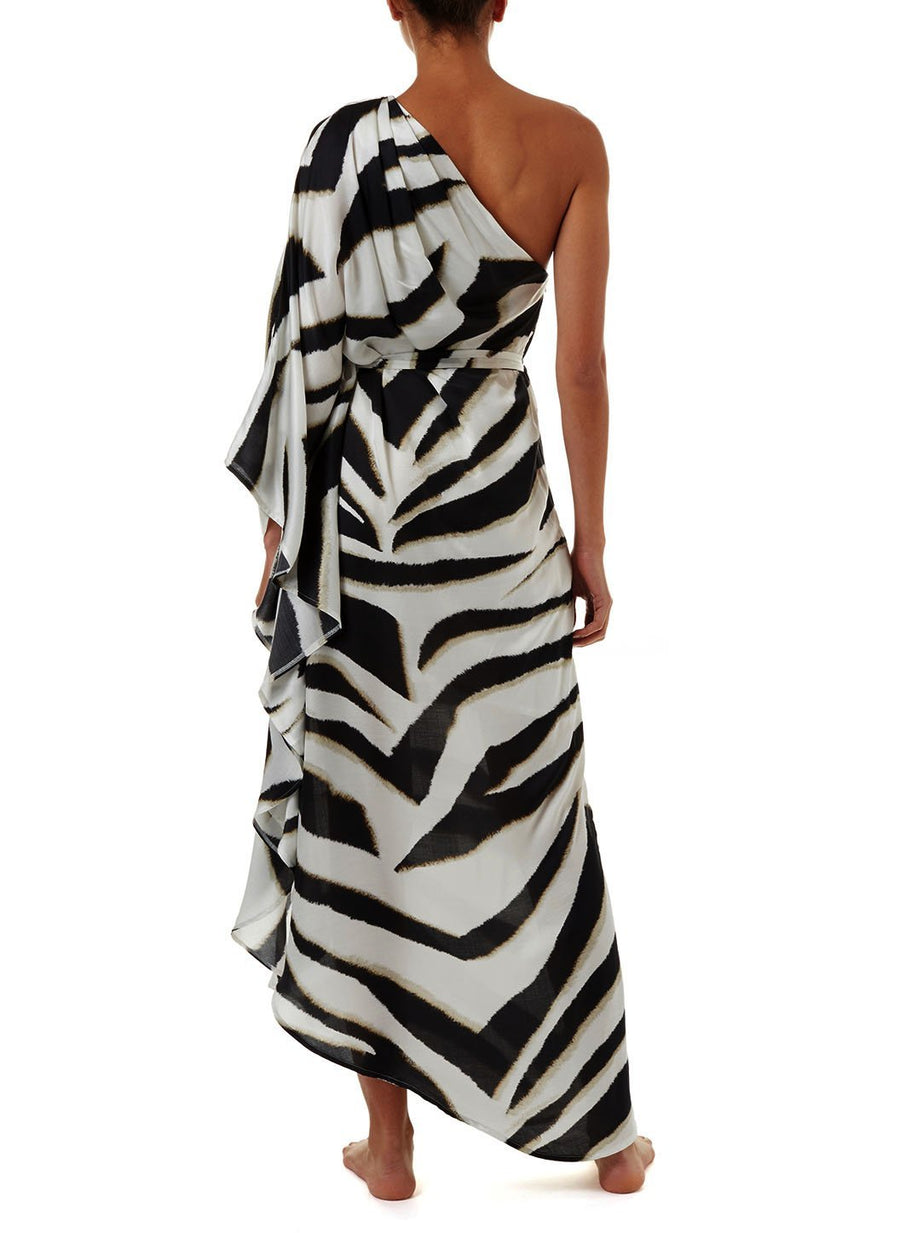 lauren zebra oneshoulder belted floor length dress 2019 B