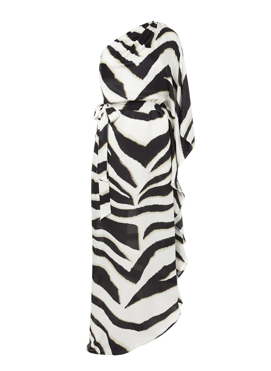 lauren zebra oneshoulder belted floor length dress 2019