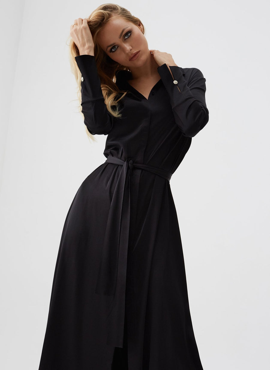 Domenica Black Shirt Maxi Dress