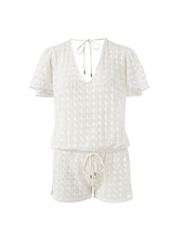 lola white knit v neck playsuit