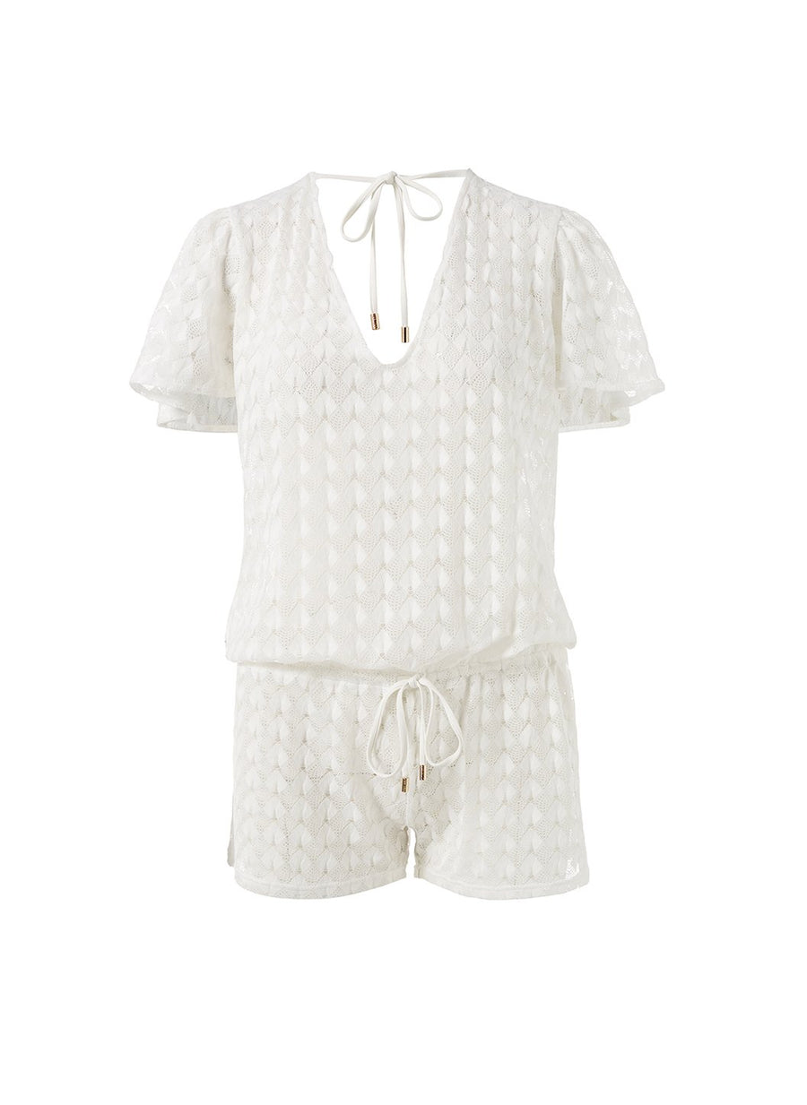 lola white knit v neck playsuit