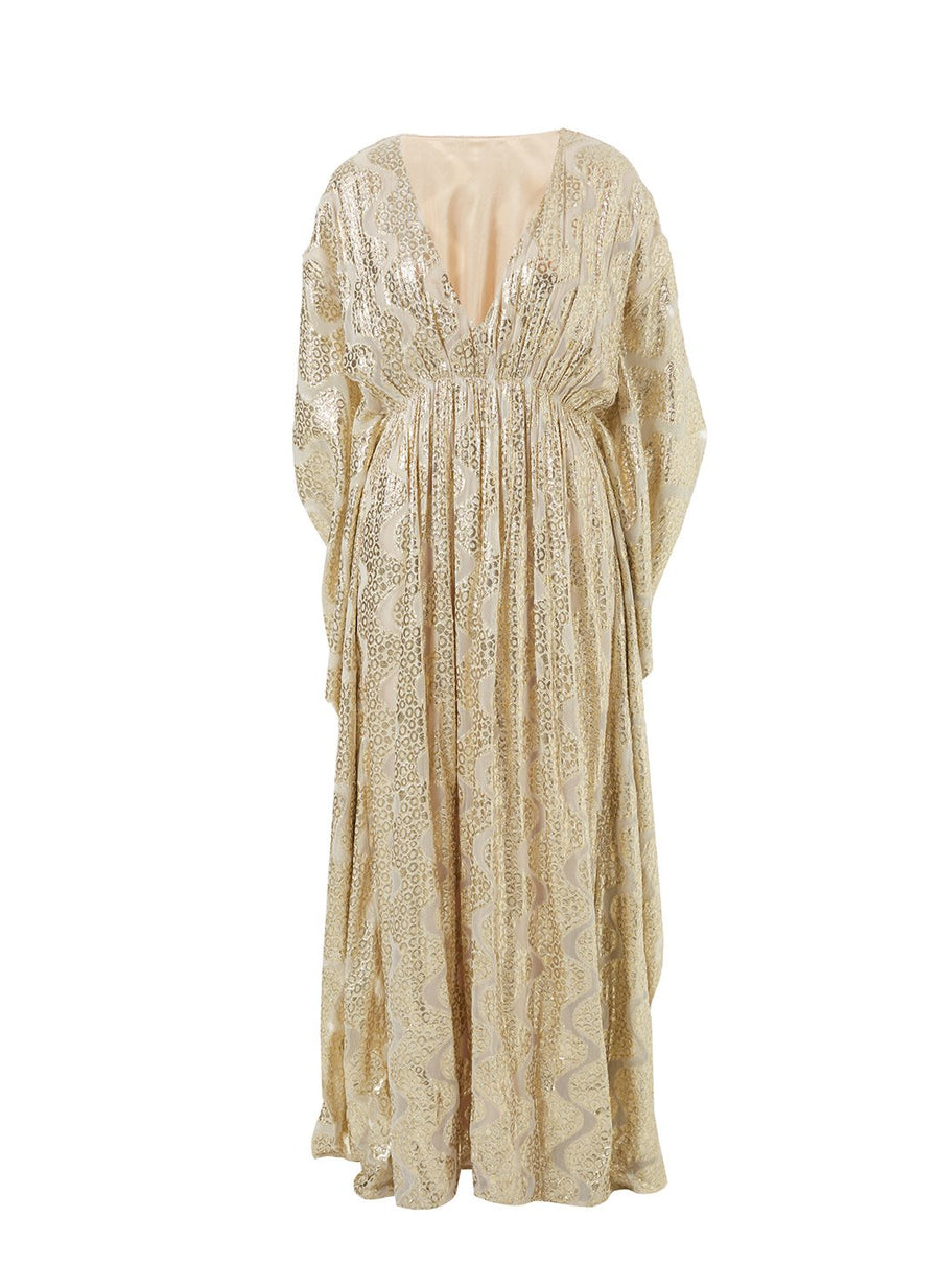 Look 5 Empire Line Maxi Dress Gold Shimmer