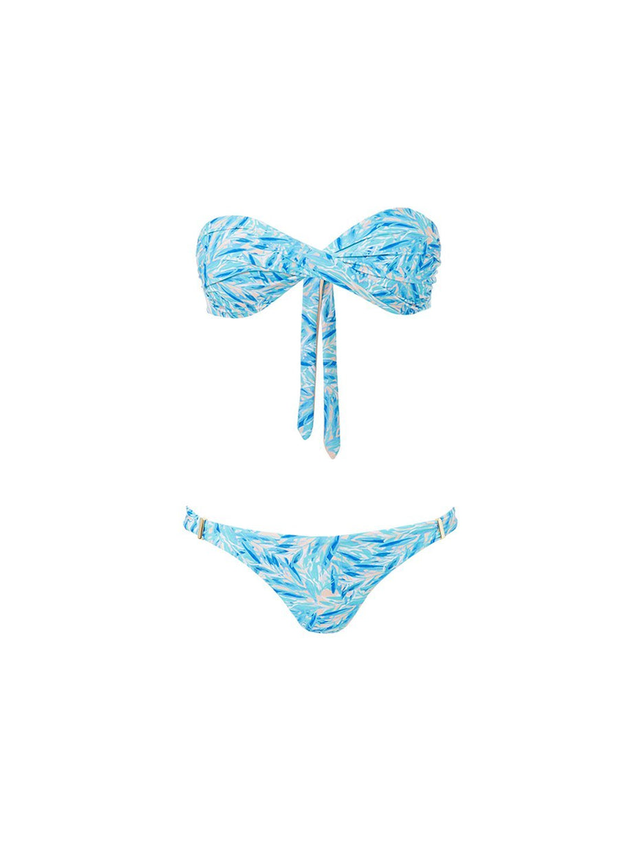 martinique blue leaf bandeau padded twist bikini 2019