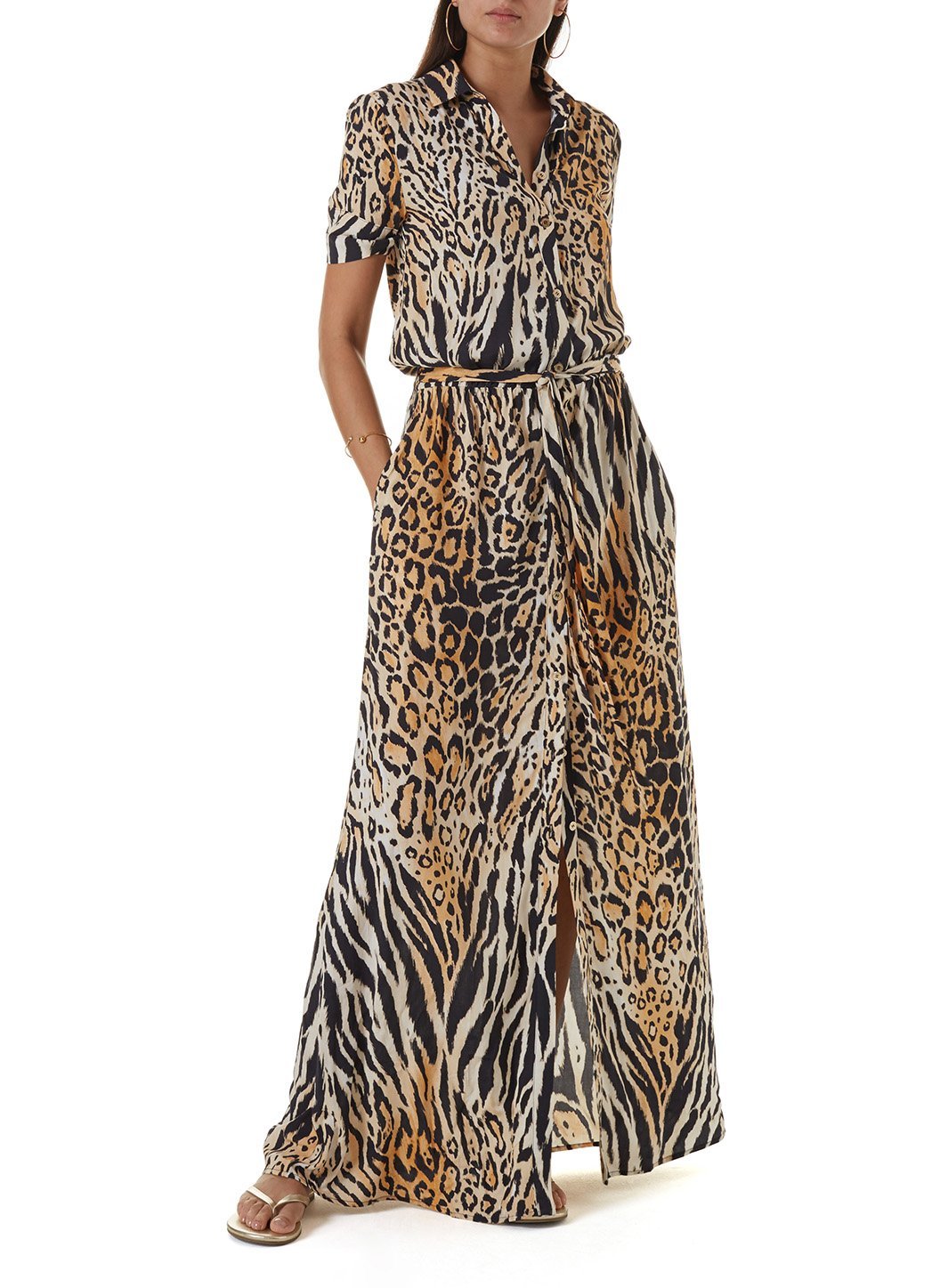 naomi cheetah long shirt dress 