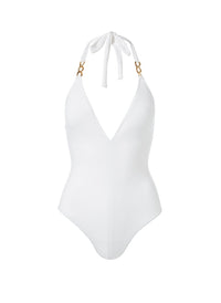 naples white mazy link trim halterneck swimsuit Cutout