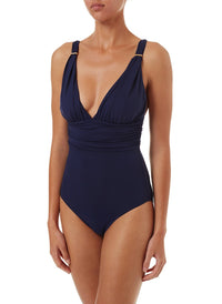 panarea navy classic overtheshoulder ruched onepiece swimsuit 2019 F