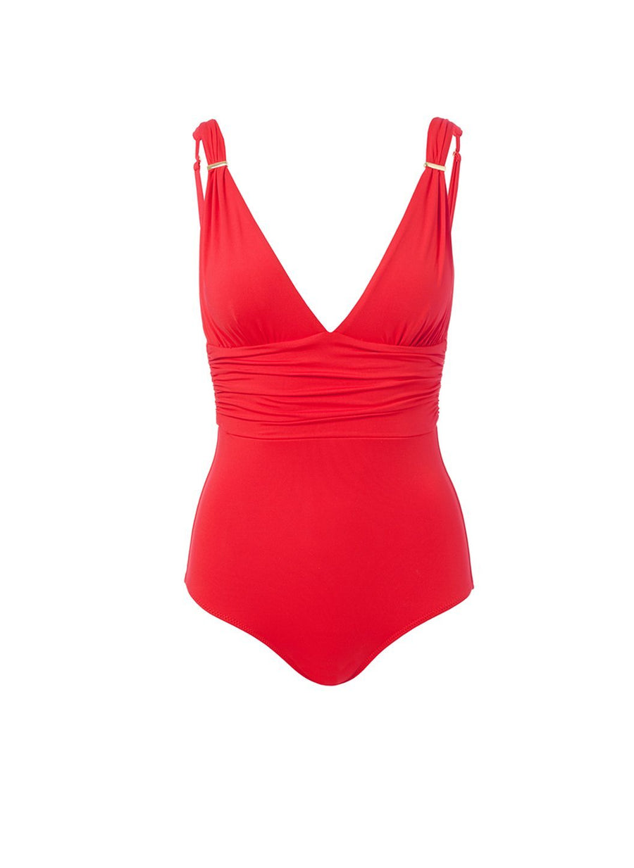 panarea red classic overtheshoulder ruched onepiece swimsuit 2019