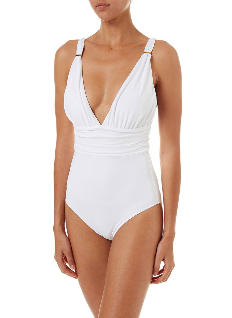 panarea white classic overtheshoulder ruched onepiece swimsuit 2019 F