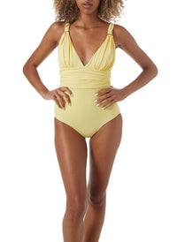 panarea yellow bar trim over the shoulder swimsuit model_P