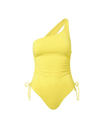 polynesia yellow oneshoulder ruched onepiece swimsuit 2019