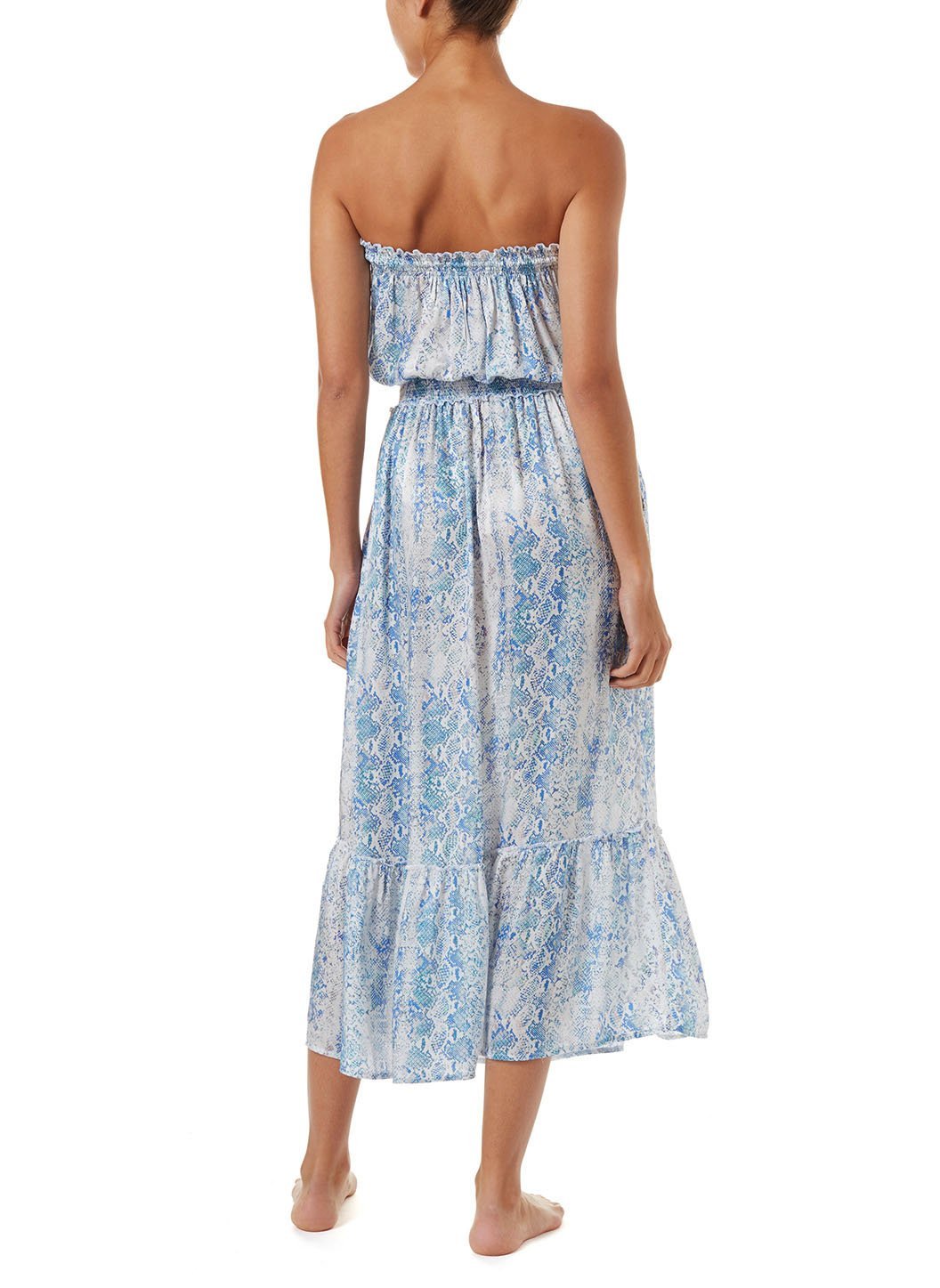 Rachel Serpente Blue Bandeau Silk Maxi Beach Dress | Melissa Odabash