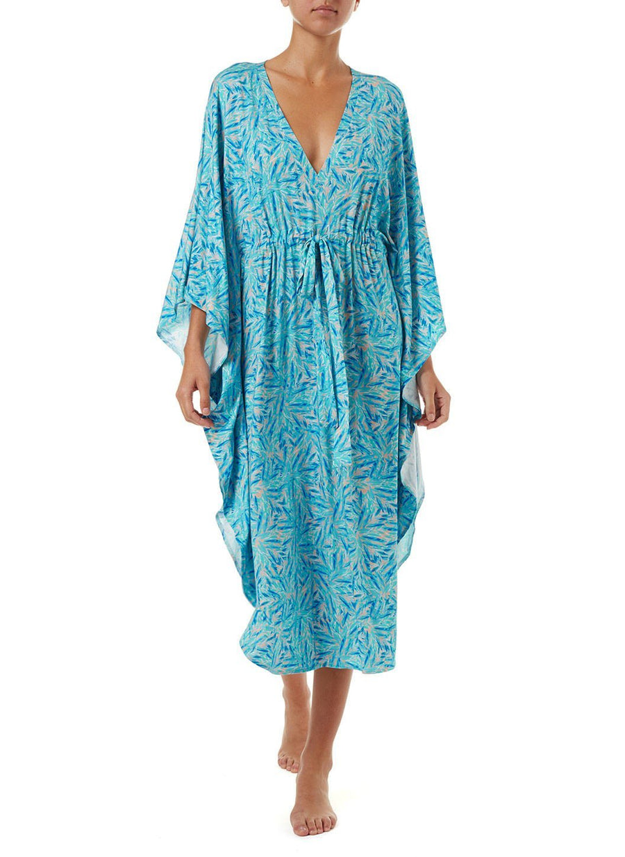 robin blue leaf vneck midi kaftan 2019 F