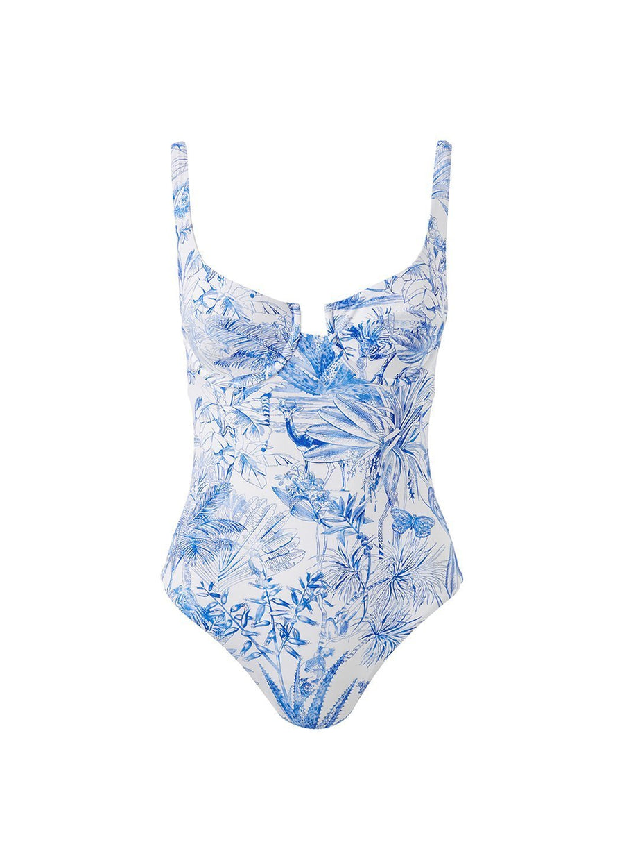 sanremo blue tropical underwired over the shoulder swimsuit Cutout
