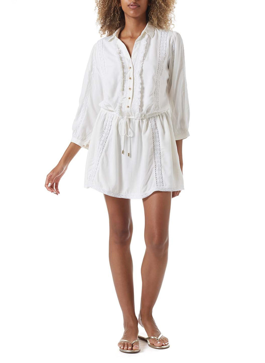 scarlet cream button down short dress model_F