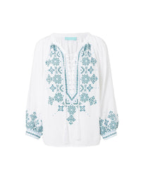 shiv white green laceup embroidered blouse 2019