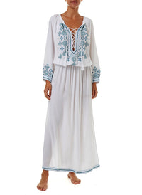 sienna white green embroidered 34sleeve maxi dress 2019 F