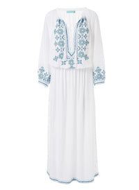 sienna white green embroidered 34sleeve maxi dress 2019