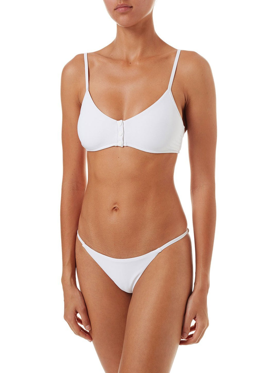 St Tropez White Ribbed Over The Shoulder Popper Crop Bikini