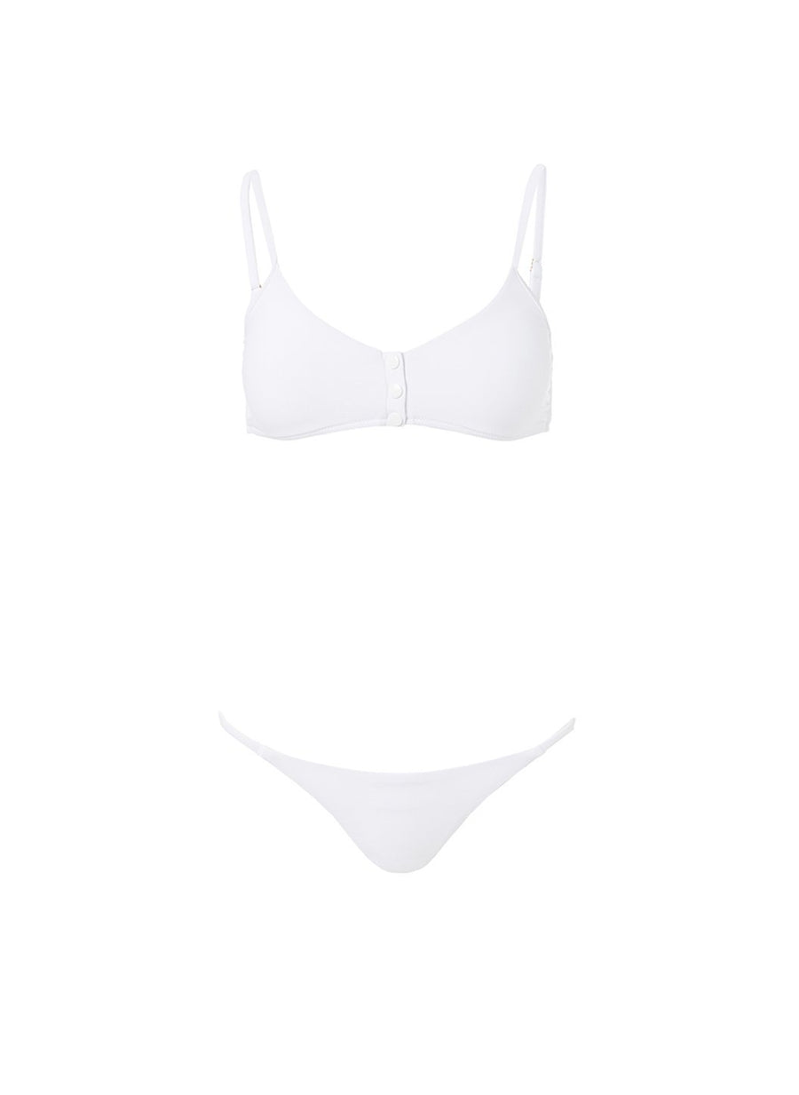 St Tropez White Ribbed Over The Shoulder Popper Crop Bikini