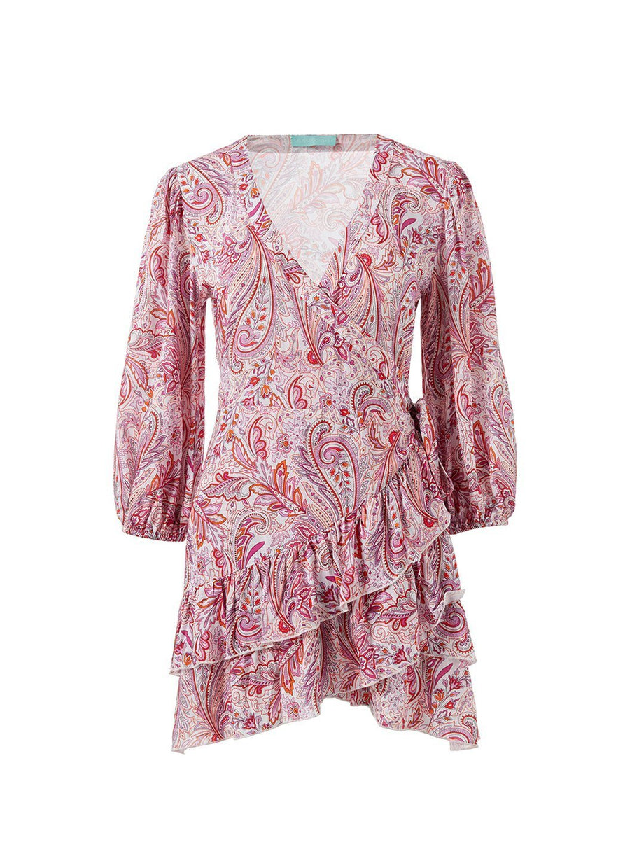 tabitha pink floral wrap short dress