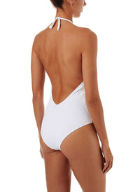 tahiti white halterneck plunge ruched onepiece swimsuit 2019 B