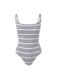 tosca nautical pique stripe ring trim over the shoulder swimsuit Cutout