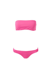 trieste hot pink ruched bandeau bikini Cutout