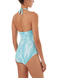 zanzibar paisley halterneck ruched knot onepiece swimsuit 2019 B