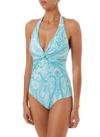 zanzibar paisley halterneck ruched knot onepiece swimsuit 2019 F